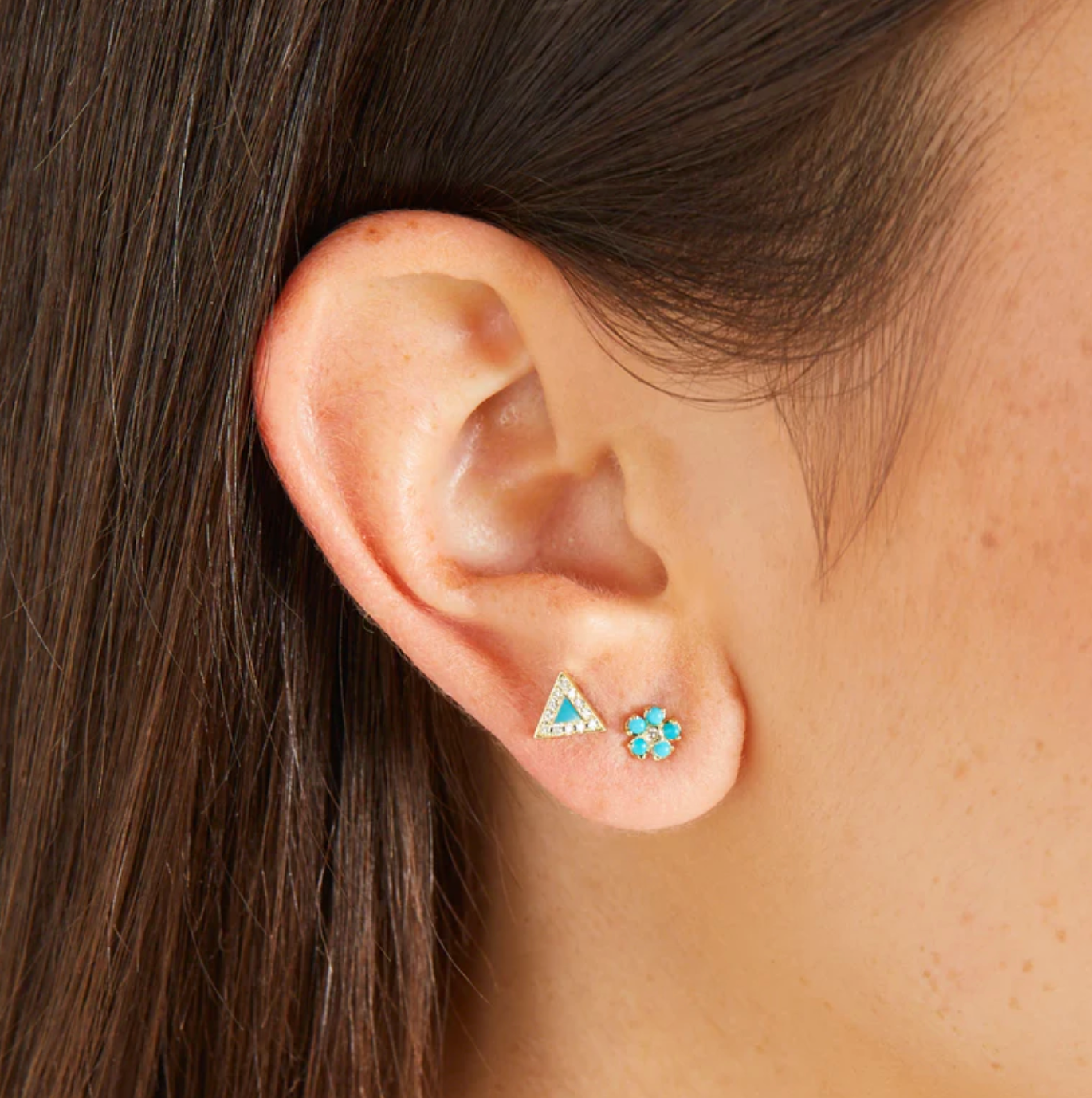 Turquoise Flower Studs with Diamond Center