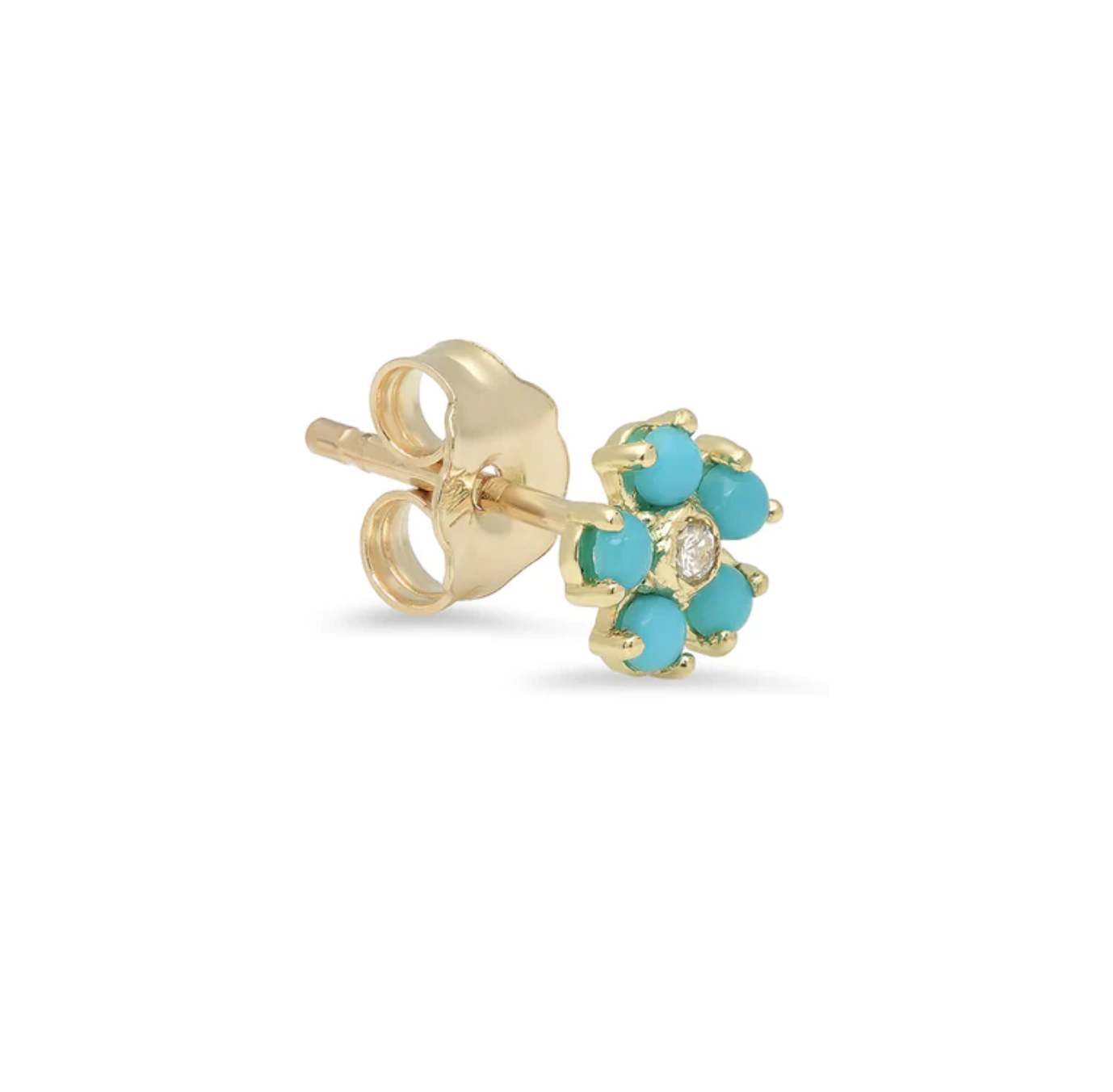 Turquoise Flower Studs with Diamond Center