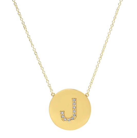 Diamond Letter "J" Disc Necklace
