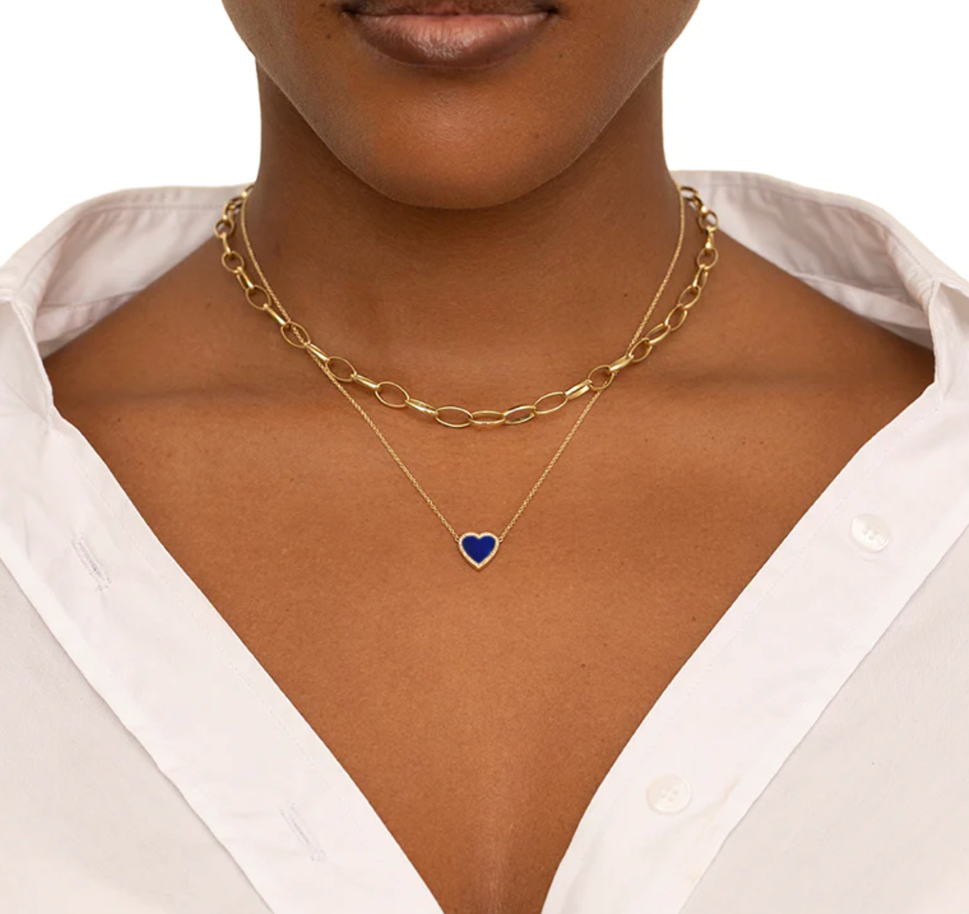 Mini Lapis inlay Heart Necklace with Diamonds