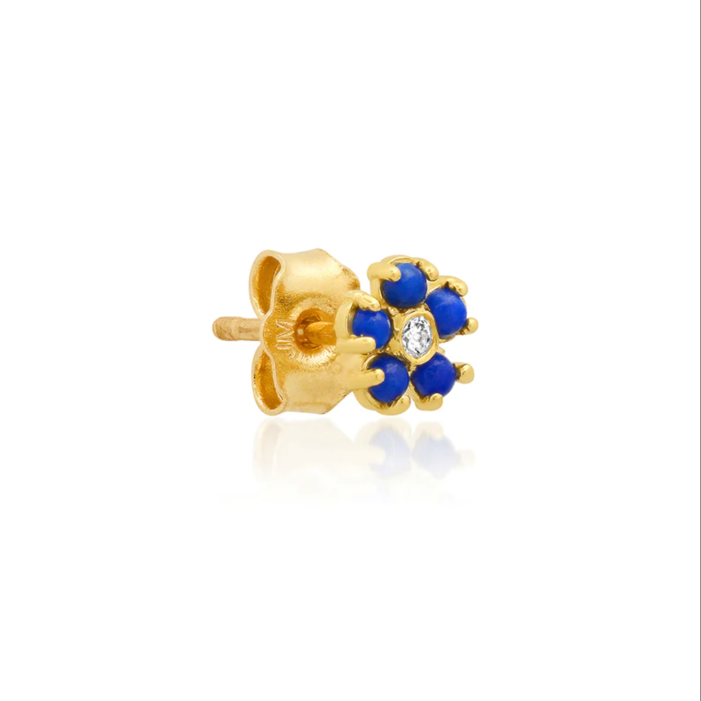 Lapis with Diamond Center Flower Stud