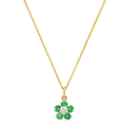 Large Emerald Flower Necklace with Diamond Center
