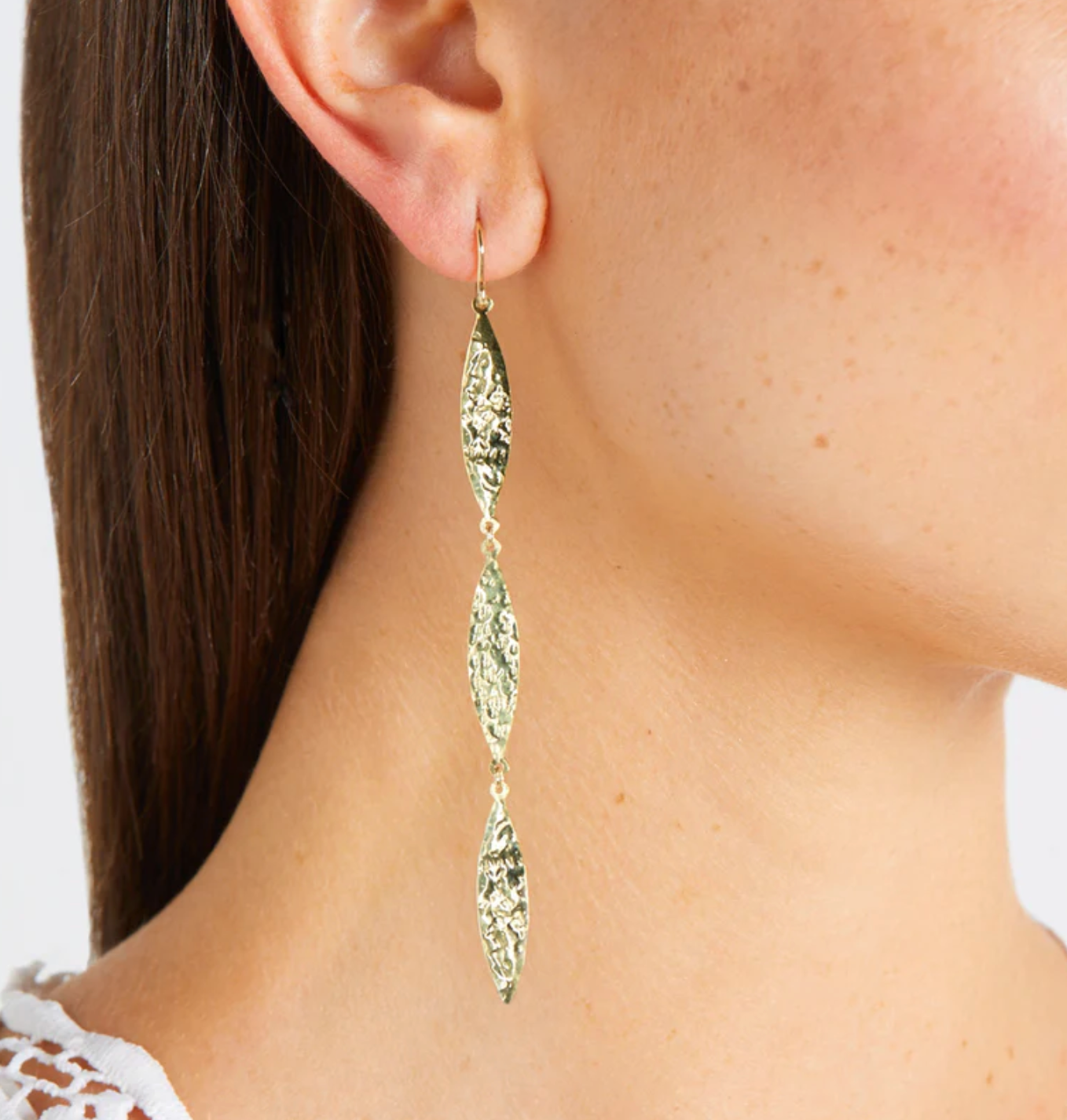 Hammered 3 Marquise Drop Earrings