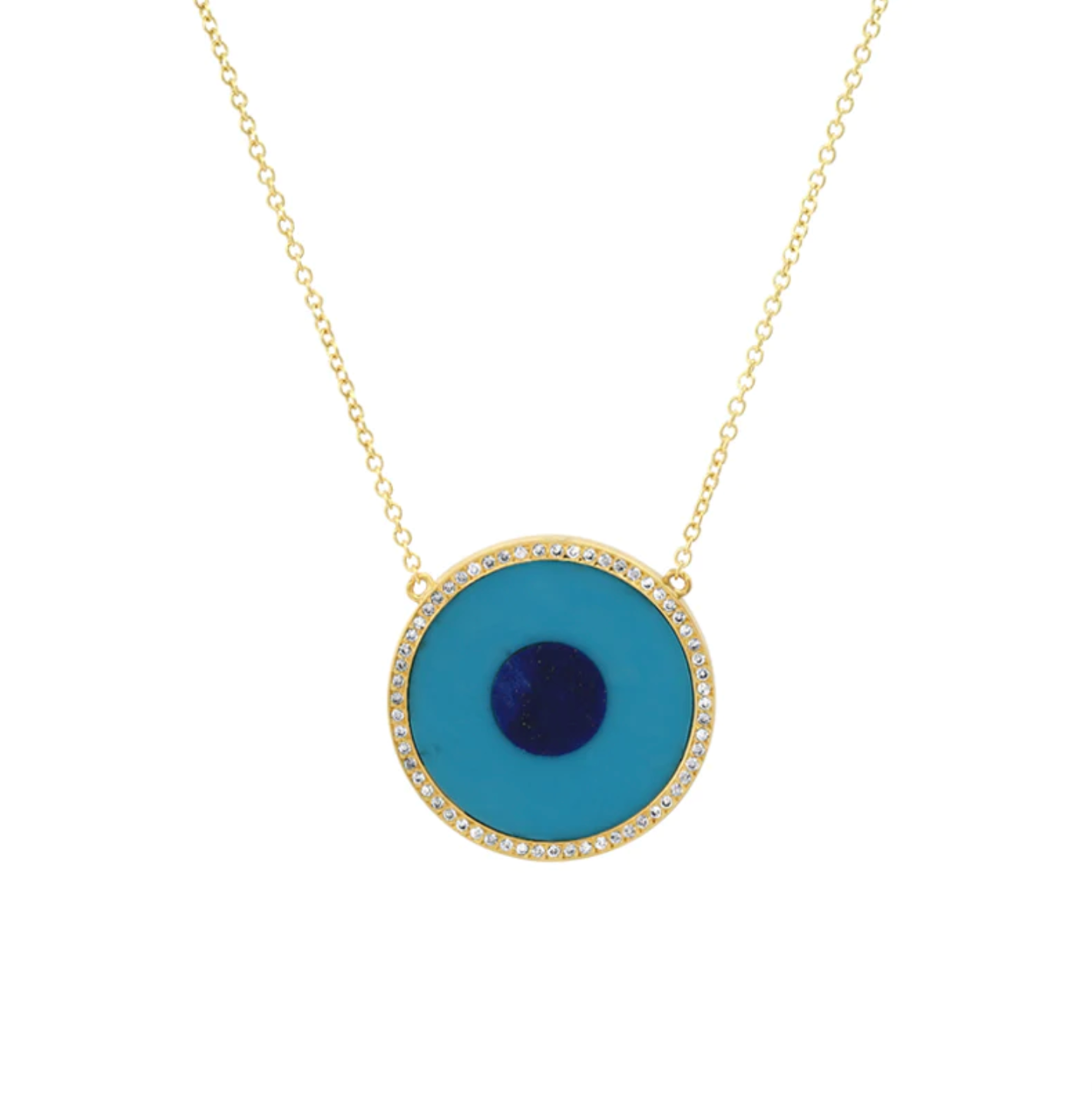 Turquoise Inlay Evil Eye Necklace with Diamonds