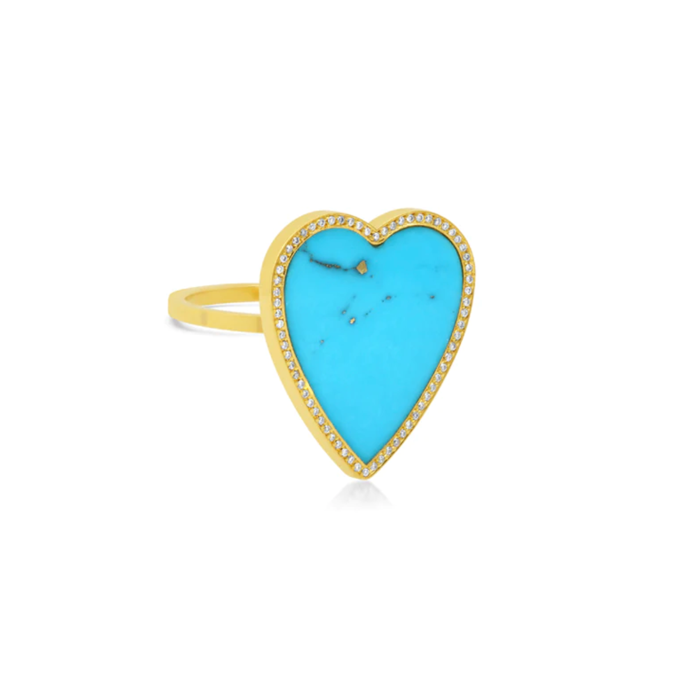 Turquoise Inlay Heart Ring with Diamonds