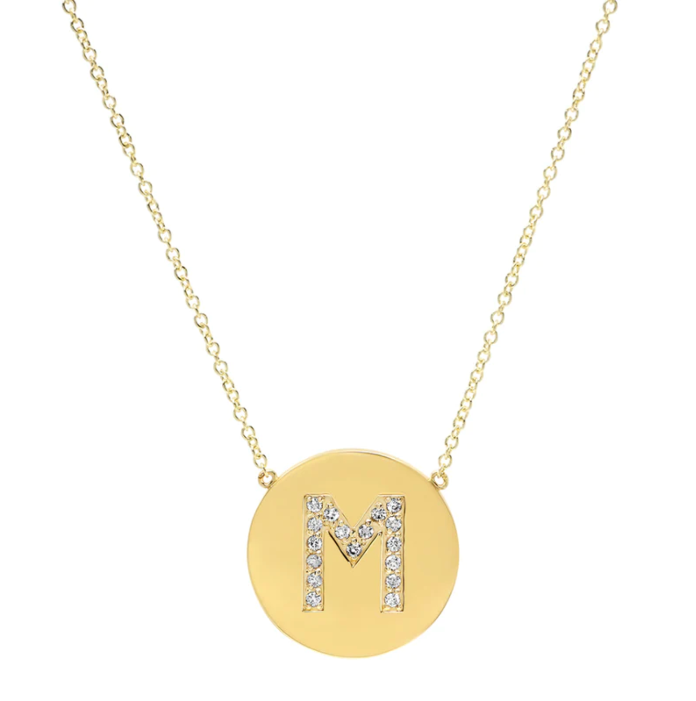 Diamond Letter Disc Necklace - M