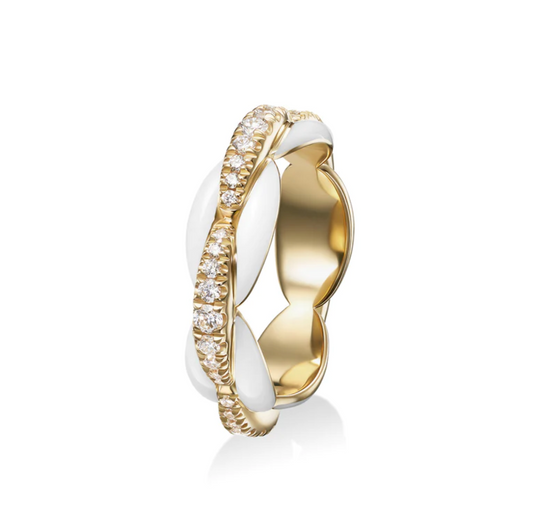 Ada Ring with White Enamel & Diamonds