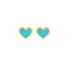 18K YELLOW GOLD EXTRA SMALL TURQUOISE INLAY HEART STUDS