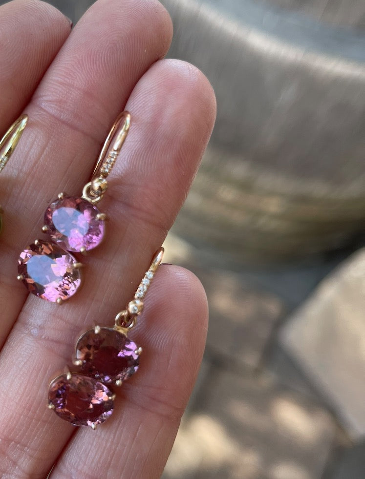 Gemmy Gem Pink Tourmaline Earrings on Pave Hooks-YG 18k EOKPt.839p3