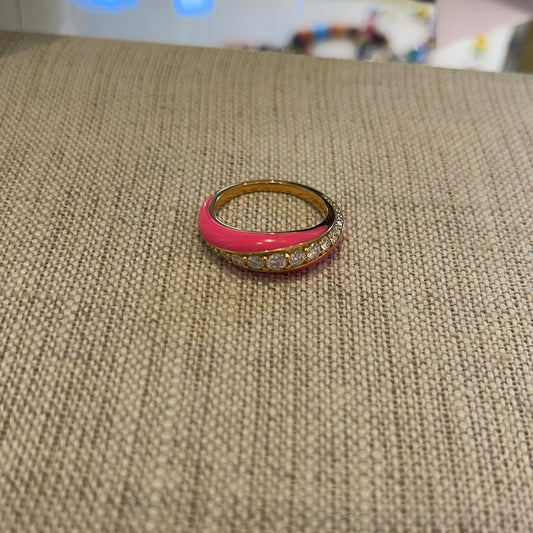 Remi Ring Small: 18k pink gold with diamonds (0.653,950.00 tcw) and neon pink enamel, size 7