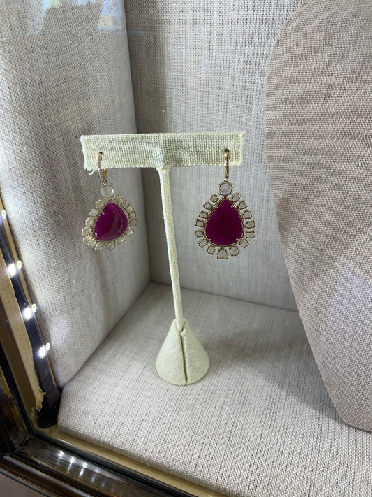 Ruby, Diamond Slice Rose Gold Earrings (One of a Kind)