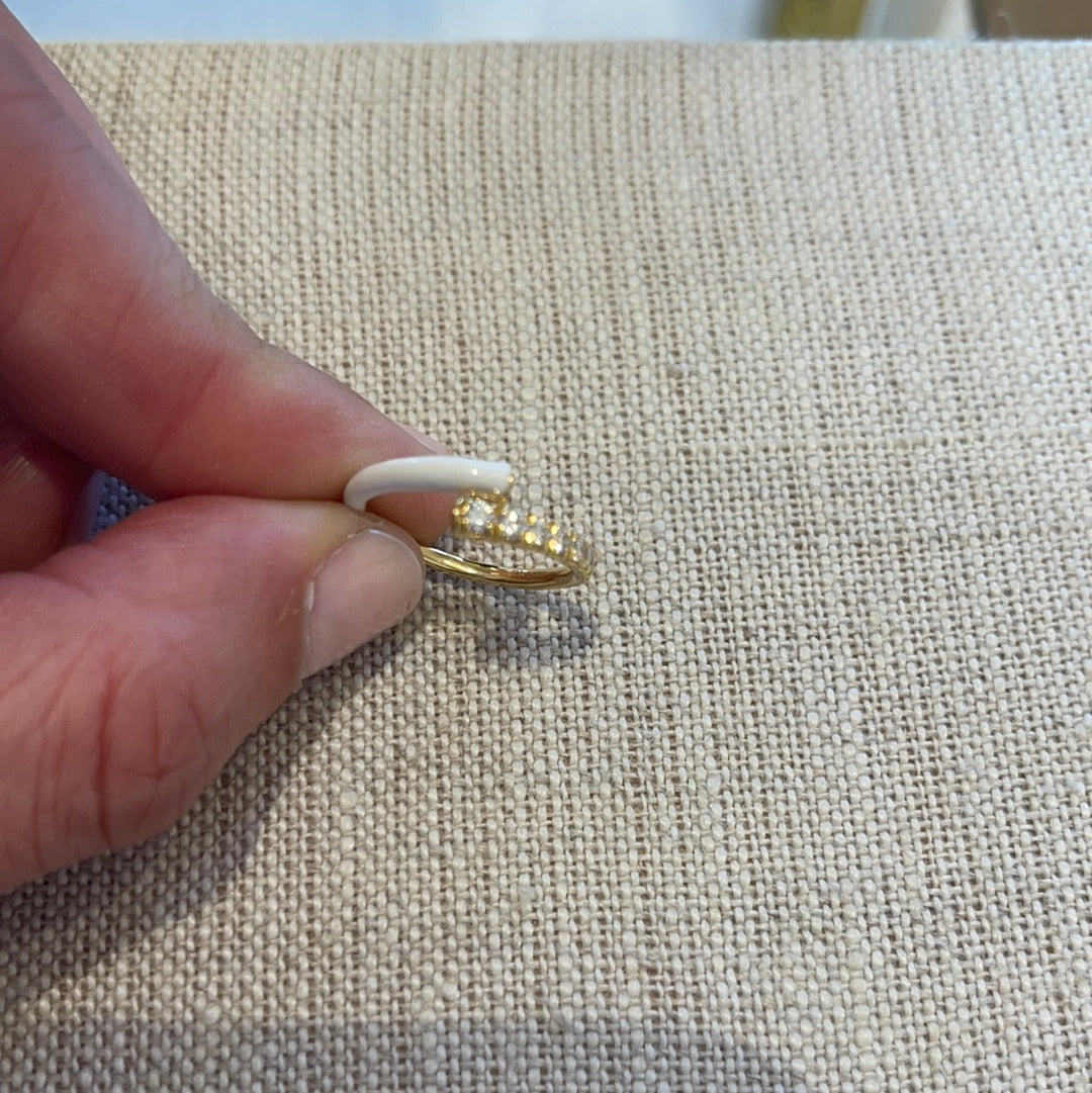 Lola Pinky Ring: 18k yellow gold with diamonds size 4.5 (0.29  tcw) and white enamel