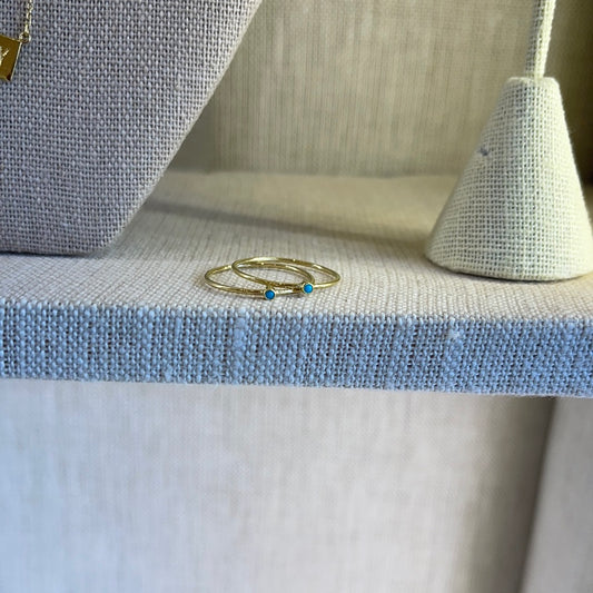 gold thin stacking ring with turquoise
